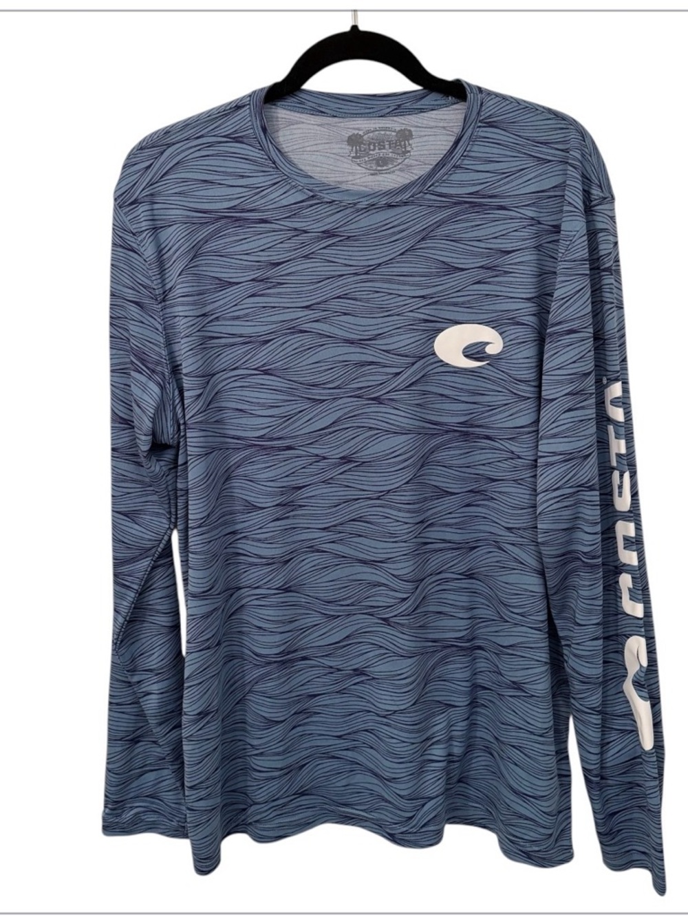 Costa Fishing Shirt Blue Wave-Print Long Sleeve Rashguard Like New Size L
